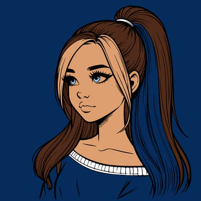 realistic girl with a high ponytail