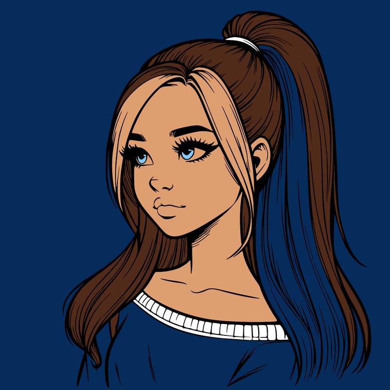 realistic girl with a high ponytail