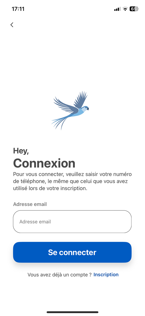 Oiseaux2France - Oiseaux2France app login screen with bird logo and sign in button
