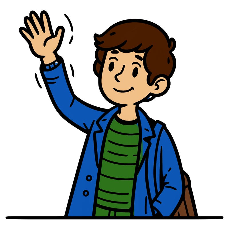 a man waving goodbye