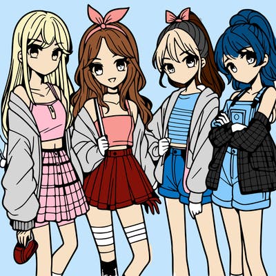 teen manga girls group of 4