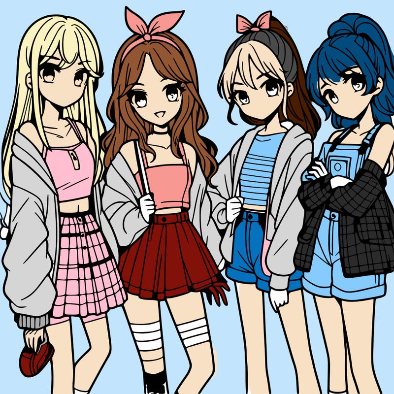 teen manga girls group of 4