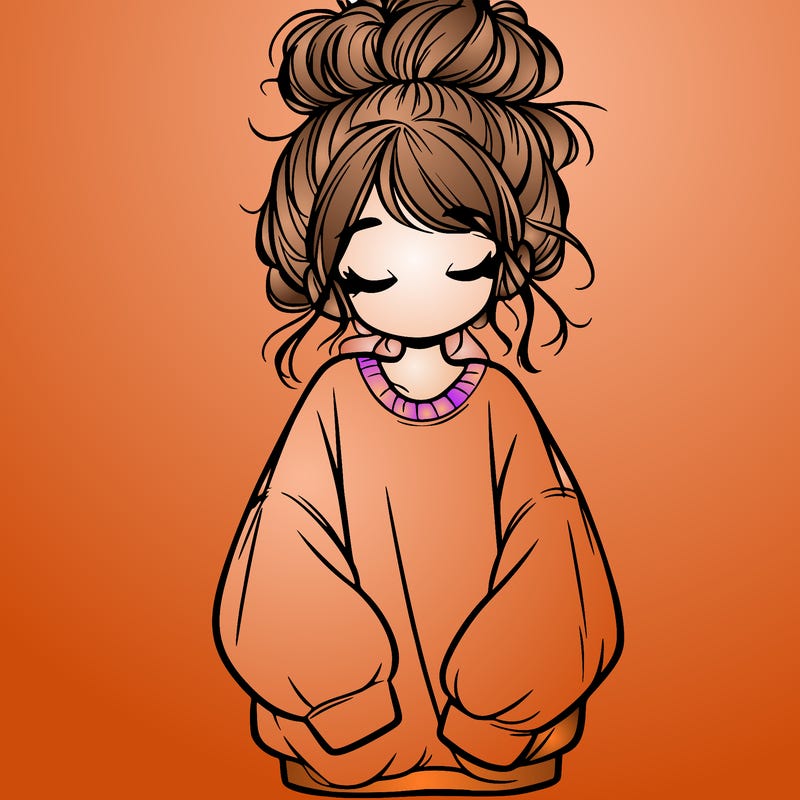 girl with baggy sweatshirt and messy bun