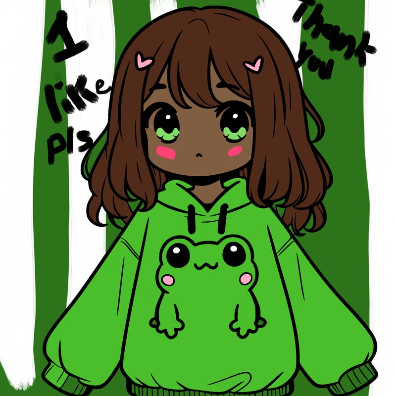 girl wearing frogging sweatshirt