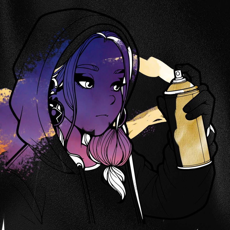 a realistic girl, spray painting