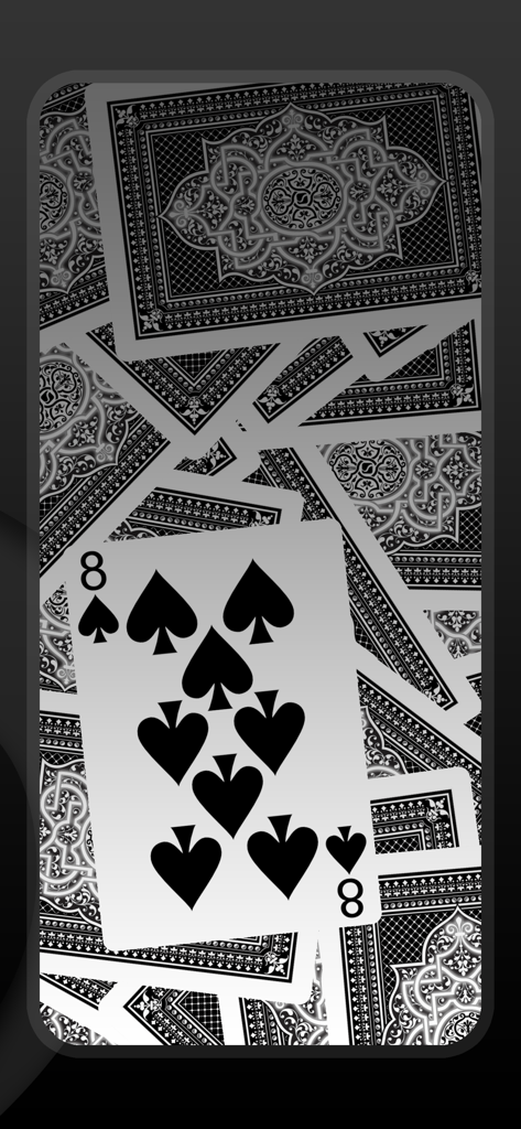 Stigma 3 - Magic Trick Tricks - Virtual eight of spades card displayed on top of a deck within the Stigma 3 magic app