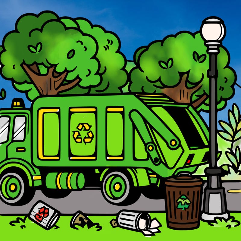 garbage truck garbage can street tree