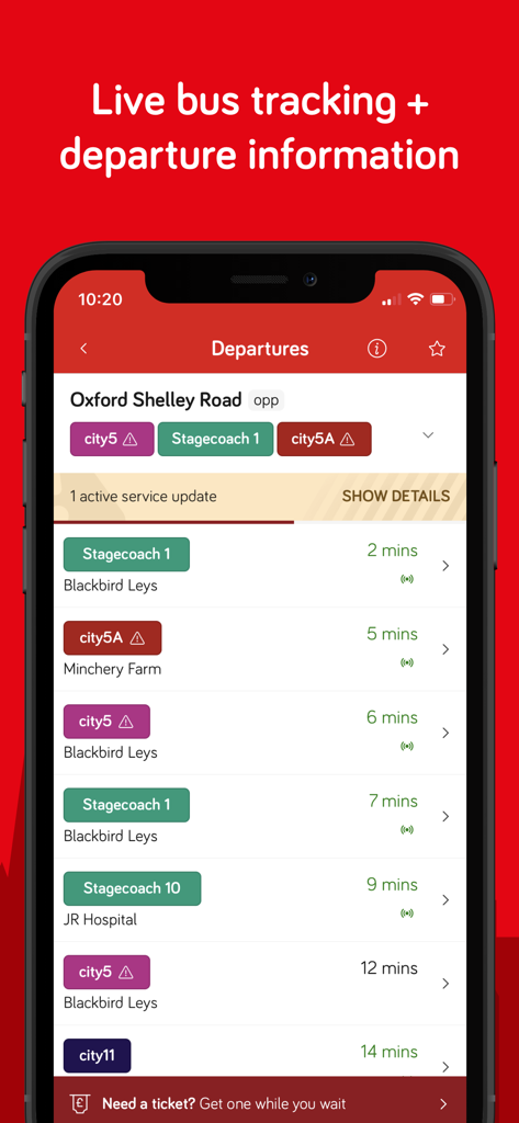Oxford Bus and Thames Travel - Real-time bus departure information and live tracking for Oxford Shelley Road in the app
