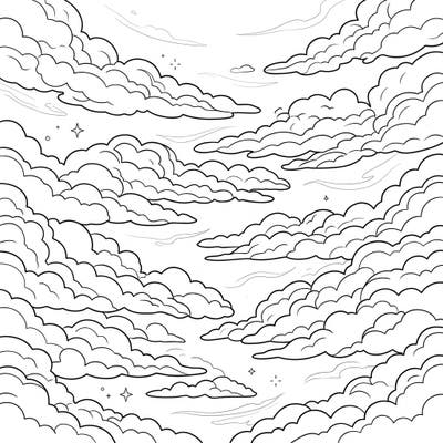 Immerse yourself in the calming beauty of the sky with this detailed stratocumulus clouds coloring page. Featuring numerous lumpy cloud formations, it offers a serene and intricate canvas for your artistic expression.