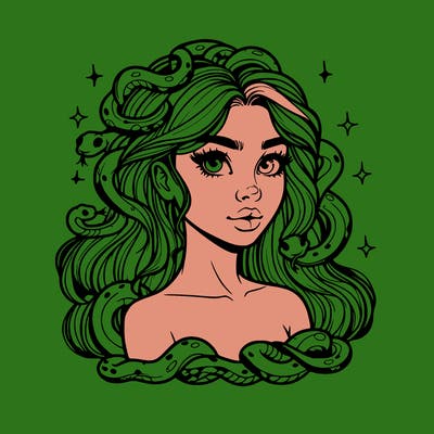 realistic girl with snakes as hair