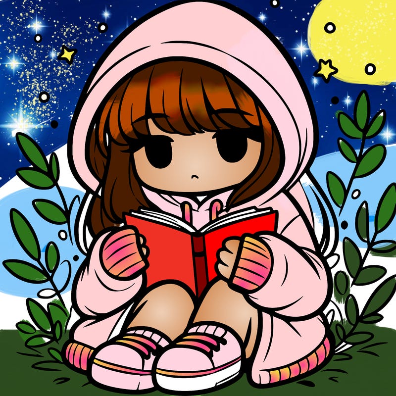 girl in oversized hoodie reading a book