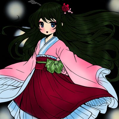 manga character with flowing dress in the wind