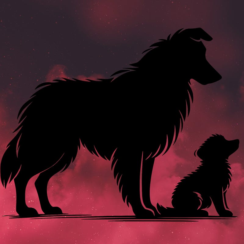 silhouette of a shepherd with his still and baby dog