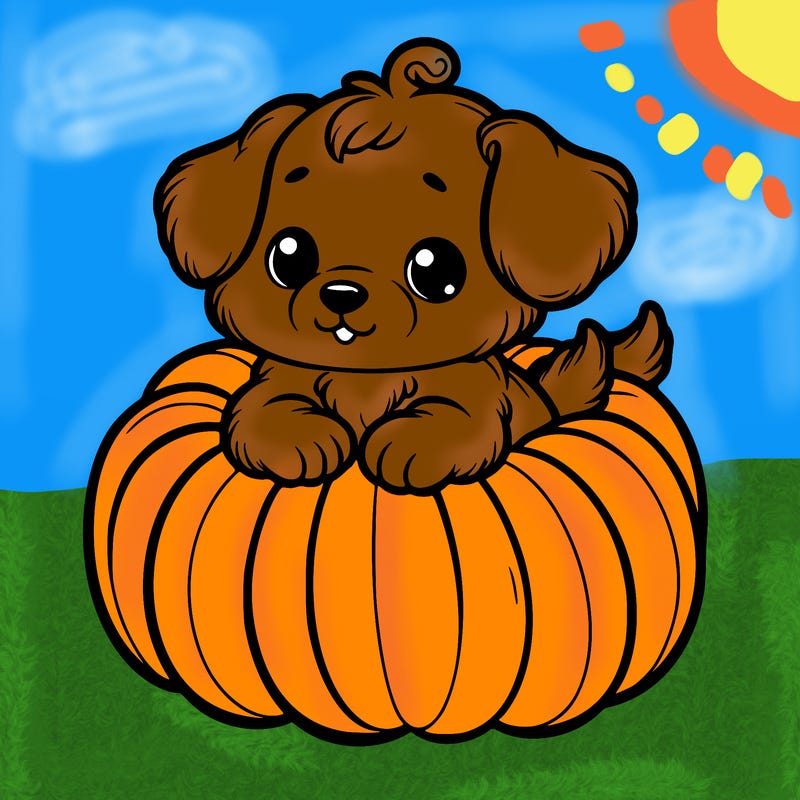 cute little puppy in a pumpkin