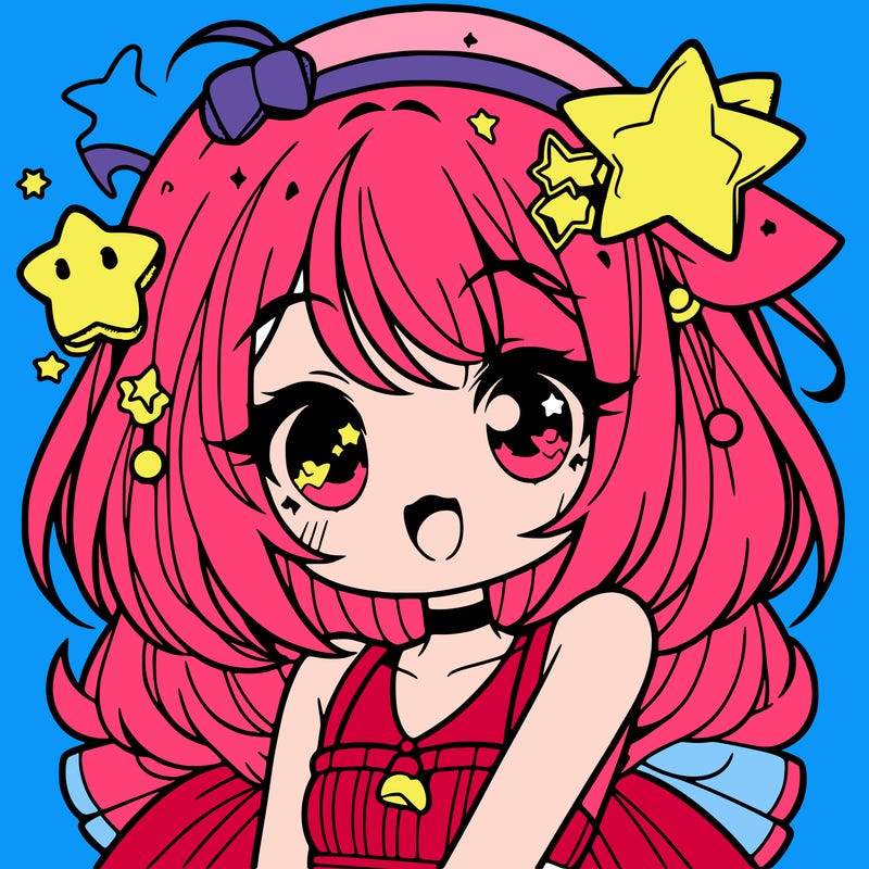 cute anime girl with star accessories