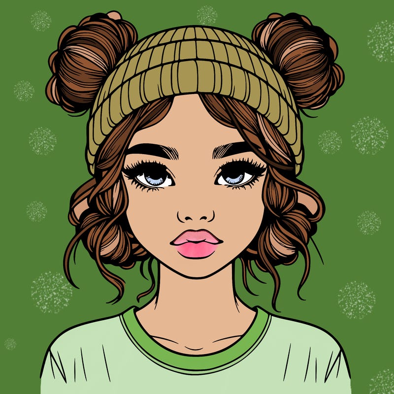 realistic girl with buns in her hair with a beanie on