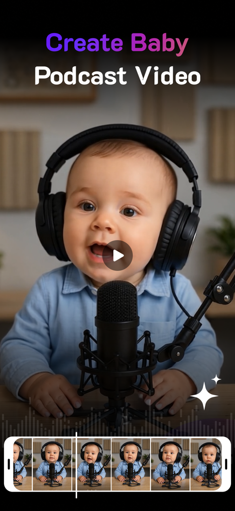 Twerk Video : Fuzzy Ai - Um bebê gerado por IA usando fones de ouvido e sentado em frente a um microfone de podcast