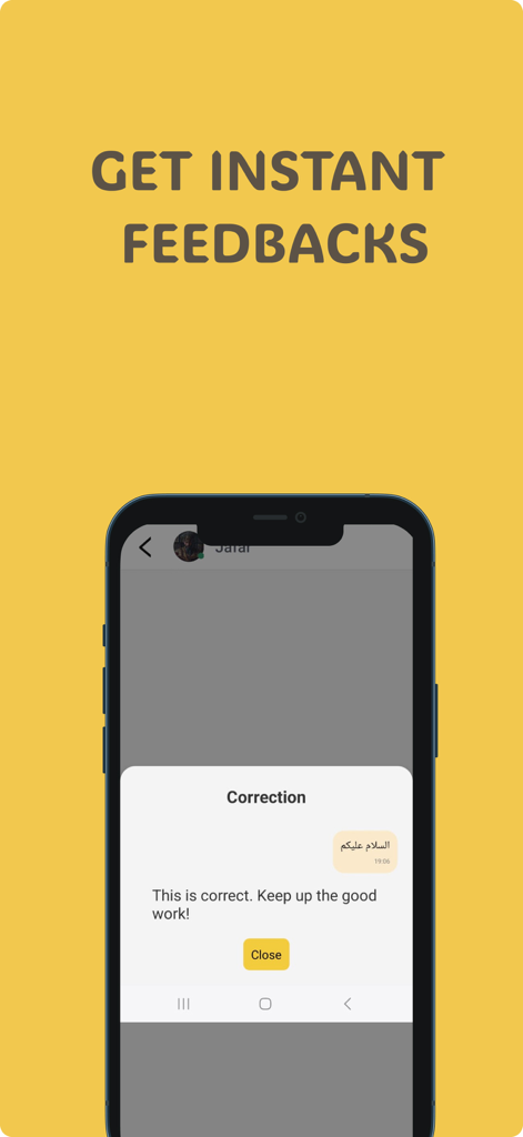 Nawa: Learn Arabic - Pantalla de retroalimentación instantánea en la aplicación de aprendizaje de árabe Nawa