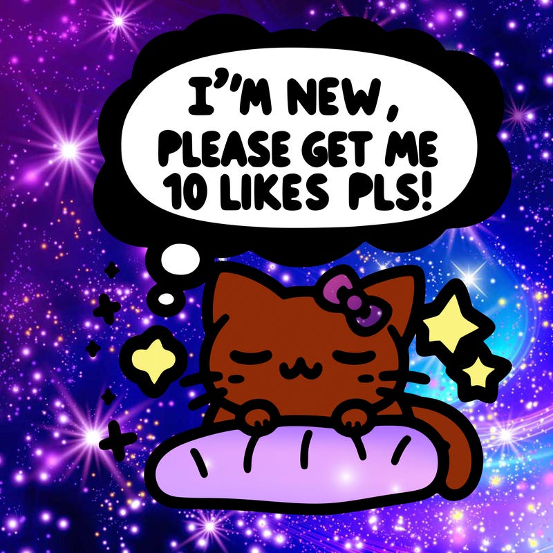 kitty taking a nap dream talking and saying "i'm new, please get me at least 10 likes pls!!"