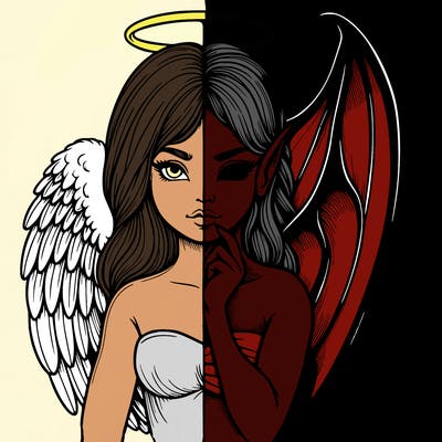 realistic angel half demon