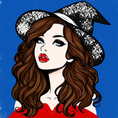 realistic witch girl with wavy hair and lips
