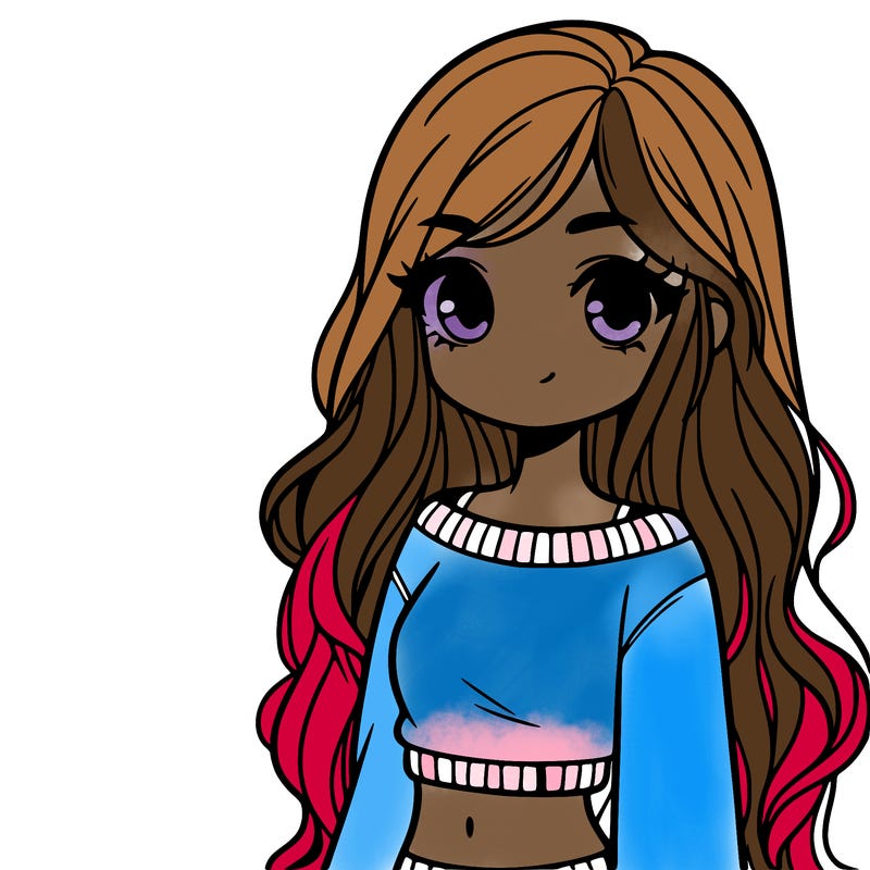 girl with long hair and a crop top with a sweater