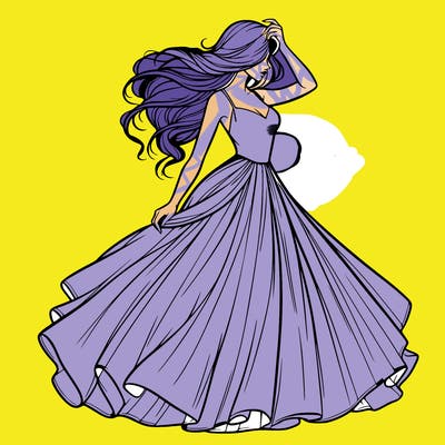 realistic woman with dress flowing in the wind