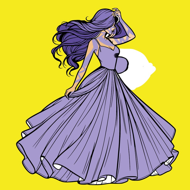 realistic woman with dress flowing in the wind