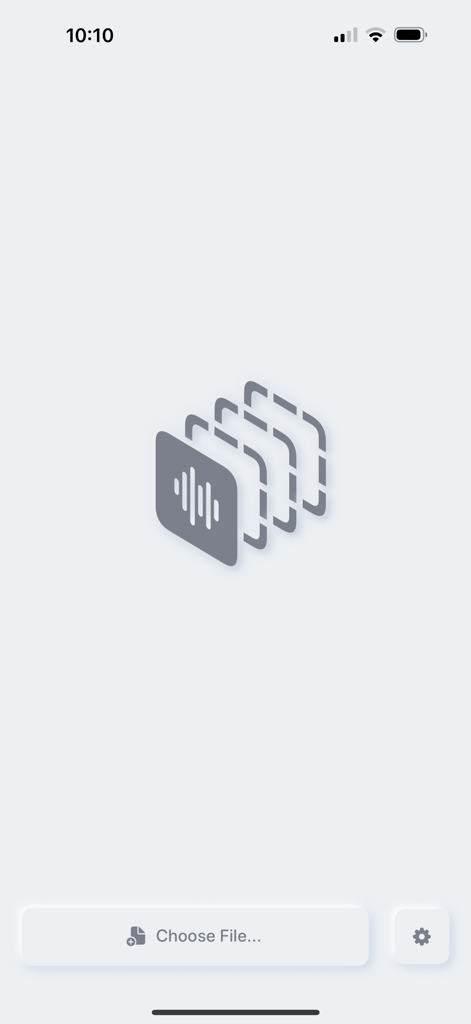 Main interface of VocalRemover app showing a choose file button and an icon symbolizing audio track separation.