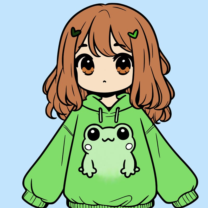 girl wearing frogging sweatshirt