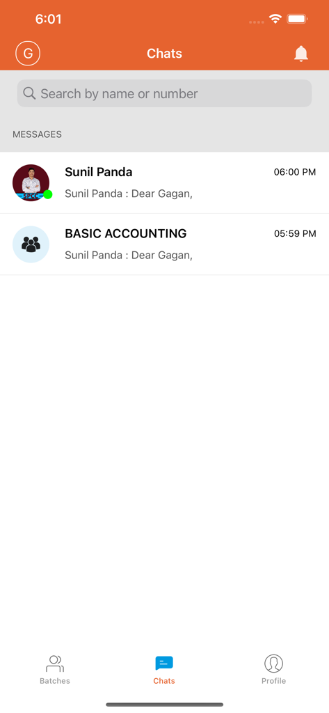 SPCC by Sunil sir - SPCC app chat screen showing messages from Sunil Panda and the Basic Accounting group