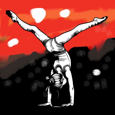 realistic gymnastic hand stand girl in four splits