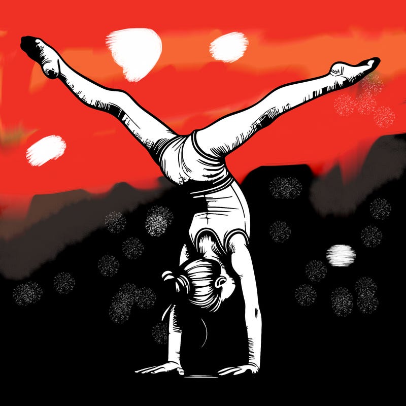 realistic gymnastic hand stand girl in four splits