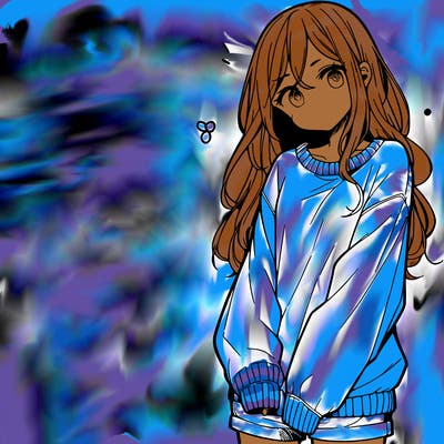 manga teen girl  in a sweater and baggy pants