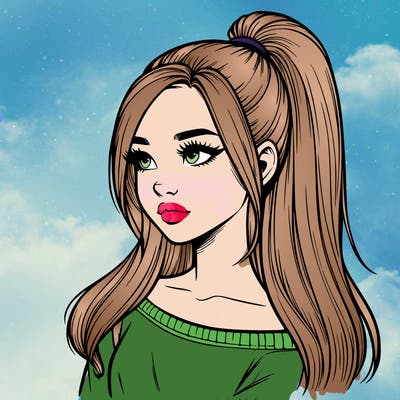 realistic girl with a high ponytail