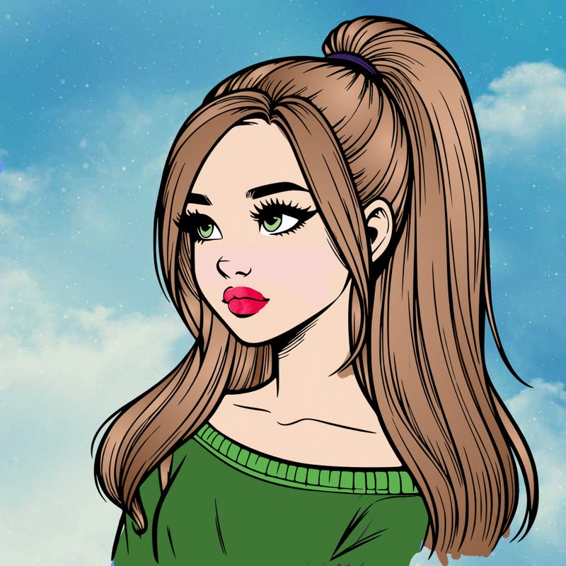 realistic girl with a high ponytail