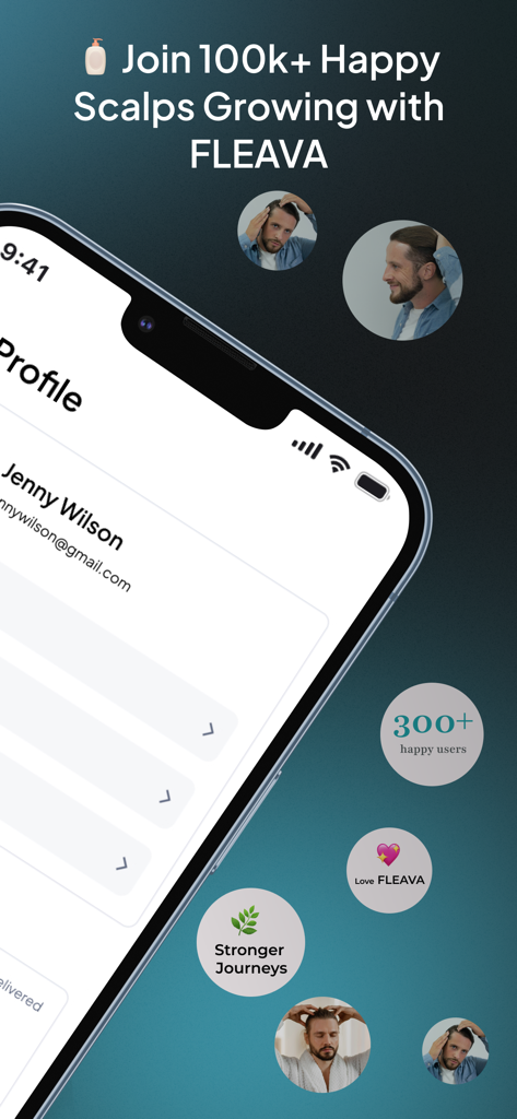 Fleava: Hair Health for Men - Fleava app screenshot showing hair growth community and user profile page