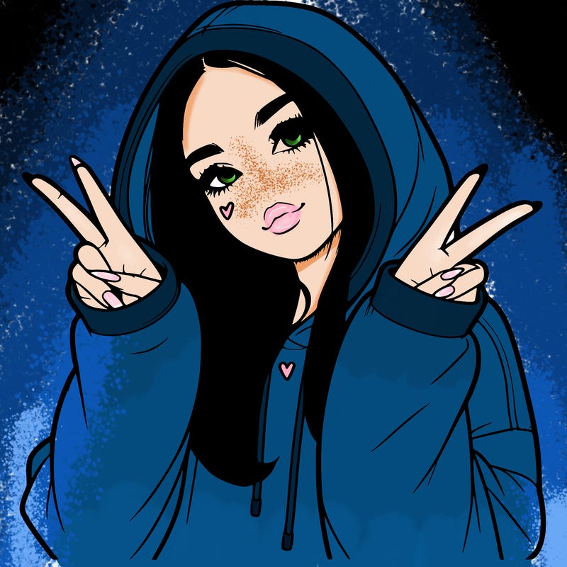 realistic girl in an oversized hoodie showing an ✌️