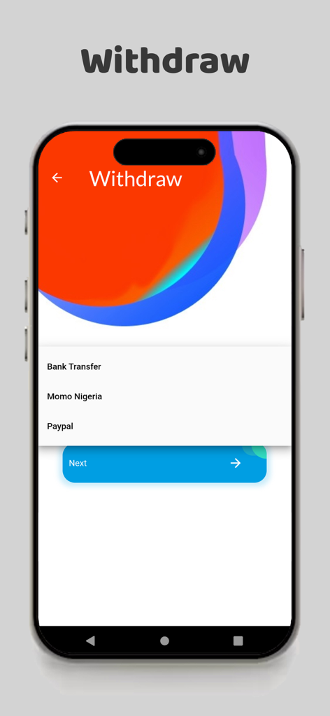 WiseUp Solution - Wallet - WiseUp Wallet withdrawal screen with bank transfer, Momo Nigeria, and PayPal options