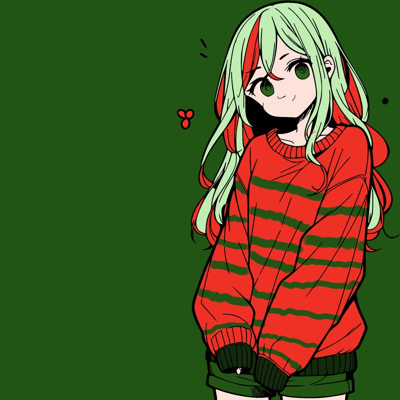 manga teen girl  in a sweater and baggy pants