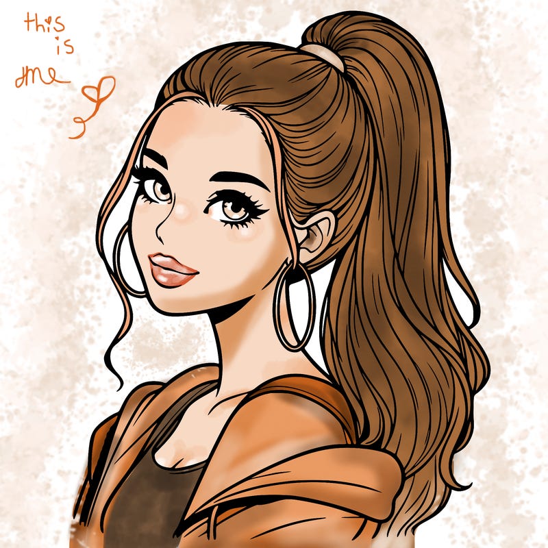 realistic girl with a high ponytail