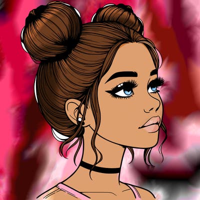 realistic girl with buns on the top of her head