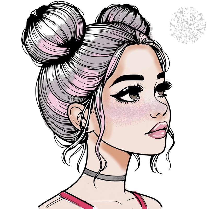realistic girl with buns on the top of her head