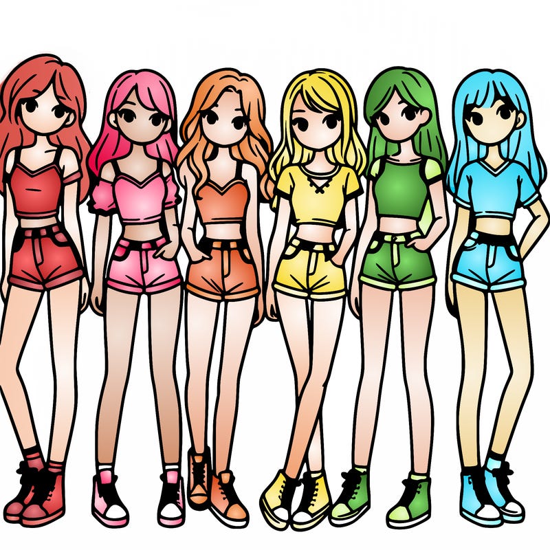 a group of girls wearing crop tops and shorts