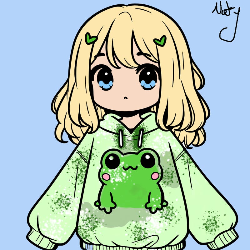 girl wearing frogging sweatshirt