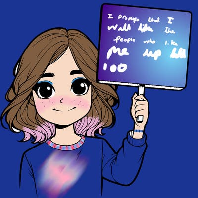 realistic girl holding up a sign