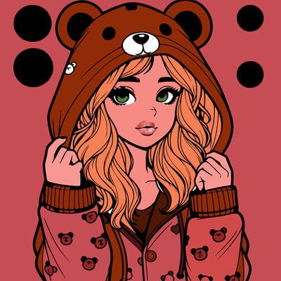 realistic girl in a animal pjs hoodie