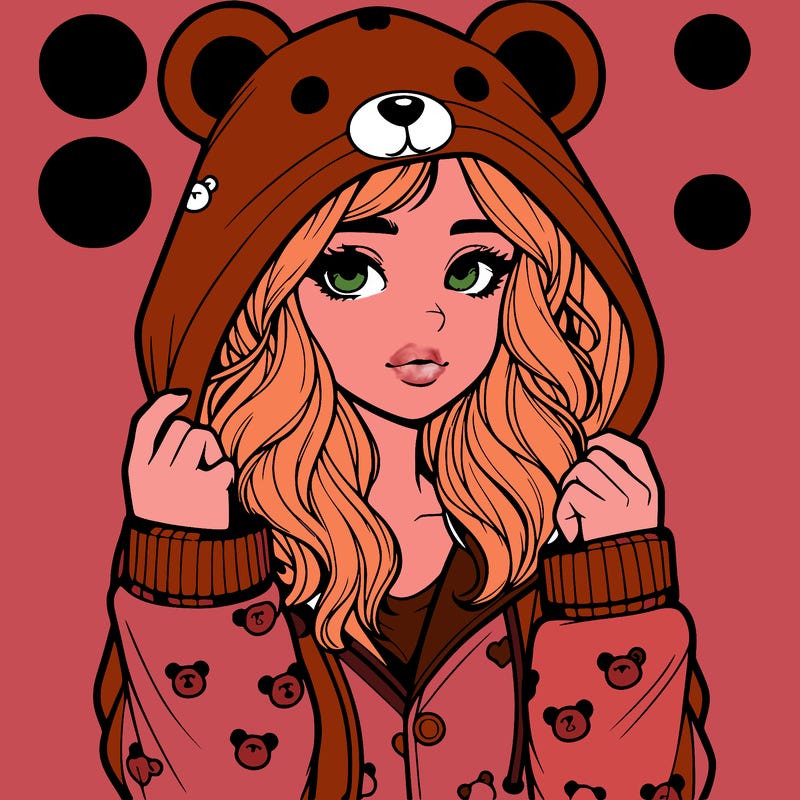 realistic girl in a animal pjs hoodie