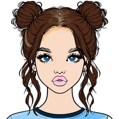 realistic girl with two buns in hair and lips