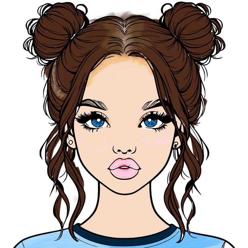 realistic girl with two buns in hair and lips